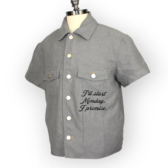 NEW DietStartsMonday_ (M) Trucker ShortSleeve ButtonUp Utility Shirt Jacket Grey - Picture 8 of 15